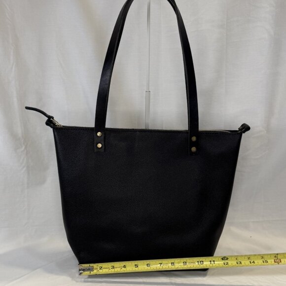 Portland Leather, Medium Zipper Tote Bag, Black Pebbled Leather, BNNU - Picture 7 of 14